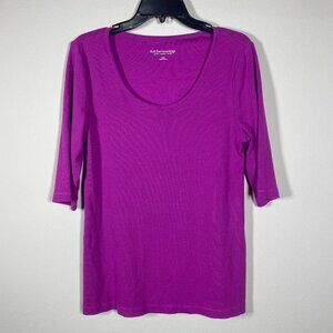 Soft Surroundings Mauve 3/4 Sleeve Ribbed Scoop Neck Top Large Fall!